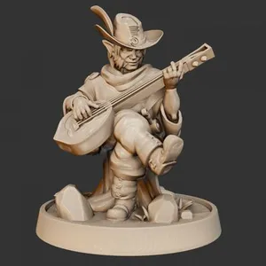KICKSTARTER FREE ''Halfling Bard" Presupported 3D Model