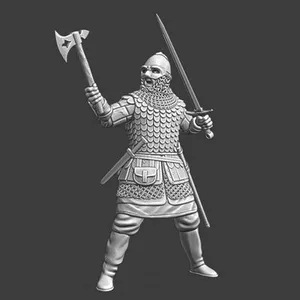 Medieval Russian knight with axe and sword