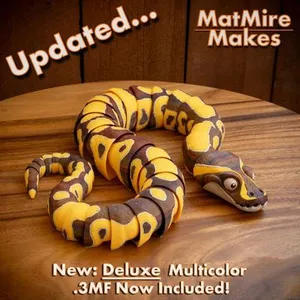 Ball Python Snake Articulated Toy, Print-In-Place Body, Snap-Fit Head, Cute Flexi