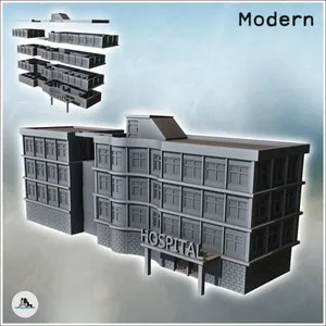 Modern Flat Roof Hospital with Wave Architecture (Intact Version) (8) - Cold Era Modern Warfare Conflict World War 3 RPG Post-apo WW3 WWIII