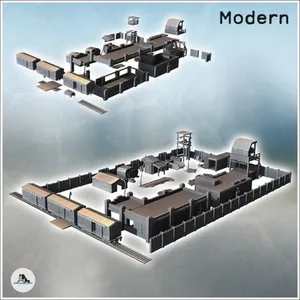 Modern base set with watchtowers, wooden enclosure and train (14) - Cold Era Modern Warfare Conflict World War 3 RPG Post-apo WW3 WWIII