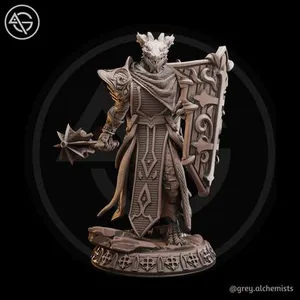 Dralag the Dragonborn Paladin, DnD Miniatures - Fantasy Character in 32mm & 75mm - DnD STL (Pre-Supported)