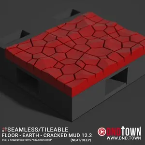 Floor - Earth - Cracked Mud - Wall Edge 12.2 (NEAT/DEEP) - 3D Modular Dungeon Tile - DnD Town Minis (www.dnd.town)