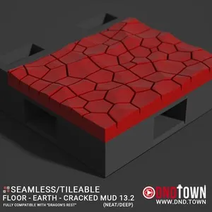 Floor - Earth - Cracked Mud - Wall Edge 13.2 (NEAT/DEEP) - 3D Modular Dungeon Tile - DnD Town Minis (www.dnd.town)