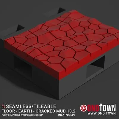 Floor - Earth - Cracked Mud - Wall Edge 13.2 (NEAT/DEEP) - 3D Modular Dungeon Tile - DnD Town Minis (www.dnd.town)