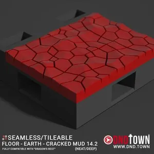 Floor - Earth - Cracked Mud - Wall Edge 14.2 (NEAT/DEEP) - 3D Modular Dungeon Tile - DnD Town Minis (www.dnd.town)