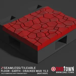 Floor - Earth - Cracked Mud - Wall Edge 15.2 (NEAT/DEEP) - 3D Modular Dungeon Tile - DnD Town Minis (www.dnd.town)