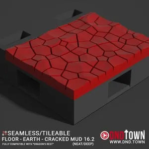 Floor - Earth - Cracked Mud - Wall Edge 16.2 (NEAT/DEEP) - 3D Modular Dungeon Tile - DnD Town Minis (www.dnd.town)