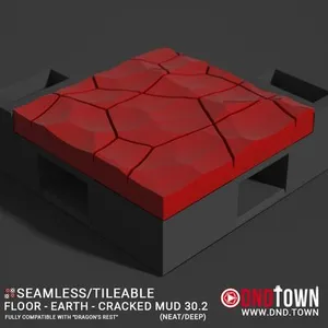 Floor - Earth - Cracked Mud - Wall Corner 30.2 (NEAT/DEEP) - 3D Modular Dungeon Tile - DnD Town Minis (www.dnd.town)