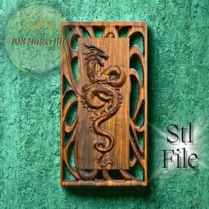 Dragon Bas-Relief Panel with Openwork Frame – CNC Router for Wood Model