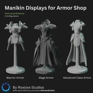 Manikin Displays for Armor Shop - Mage Armor, Warrior Armor, Advanced Class Armor
