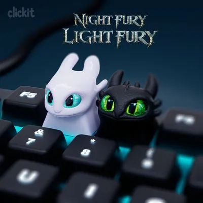 Light Fury & Night Fury Keycap Pack | 3D Printable Artisan Keycaps