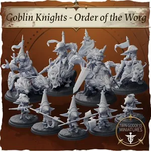 Goblin Knights - Order of the Worg - Worlds Beyond Brawl ( Goblin Warband / Goblin OPR / Goblin Knight on Wolf / Goblin Mounted Unit / Goblin Bard / Goblin Squire / Goblin Soldiers / Goblin Archers / One Page Rules Compatible / OPR )