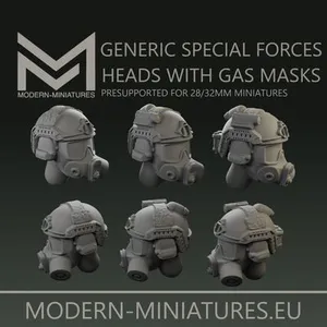 Special Forces Heads with Gas Masks for modular kitbashing