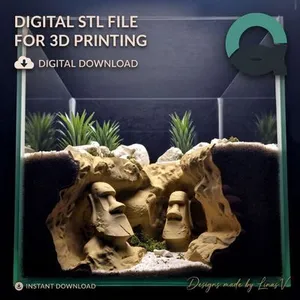 Easter Island Grotto - Aquarium & Terrarium Cave | Fish Hideout | Shrimp Shelter | Reptile Hide | Natural Rock Decor | Aquascaping | 3D Print STL