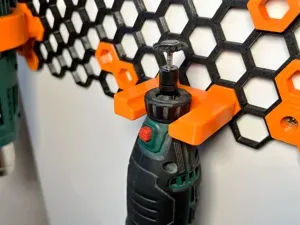 Honeycomb storage wall, holder for PARKSIDE dremel