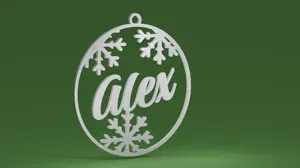 Snowflakes inside a bauble with name Alex (Christmas tree ornament)
