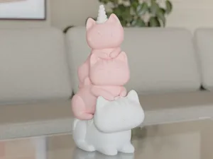 Triple Cat Stack – Kawaii Decor for Cat Lovers