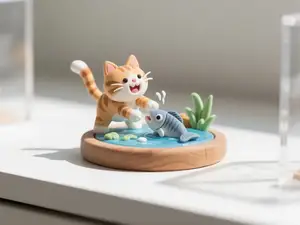小猫抓鱼手办摆件 一体打印 a1mini适用