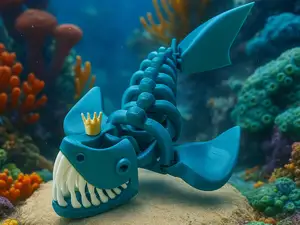 Articulated Skeleton Shark King Toy with Crown