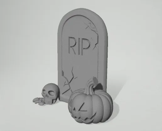 Tombstone with Skull and Pumpkin Lantern Prop