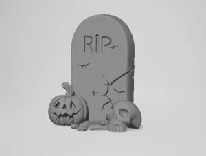 Tombstone with Skull and Lantern | Halloween Prop