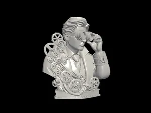 Steampunk Inventor Bust with Goggles 3D Model