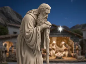 Anziano con bastone per presepe natività natale