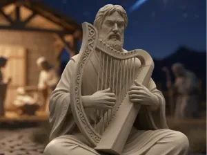 Suonatore di arpa realistico per presepe natale