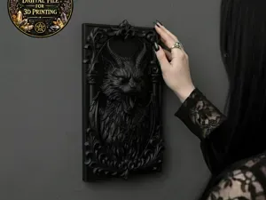 Demonic Horned Gothic Cat Wall Plaque
