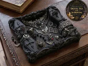 Gothic Coffin Jewelry Tray Skull & Cross Trinket