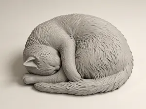 酣睡的蓬松猫咪 3D 打印模型