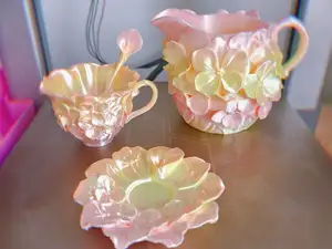 紫阳花绣球马蹄莲花朵收纳装饰摆件宫廷风茶具奶壶笔筒