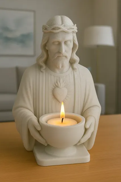 Sacred Heart Jesus Bust Candle Holder STL — Фото 2 из 7