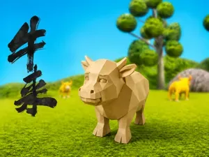 牛来电影—低多边形牛来摆件