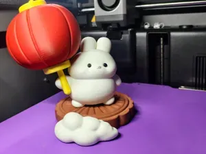 欢度中秋,小兔灯笼月饼摆件(拆件单色打印,14cm高)