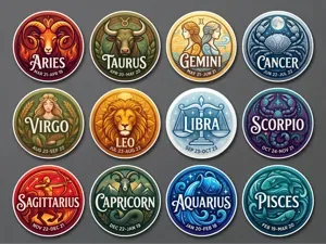 12 Zodiac Signs and Astrological Emblems 50mm