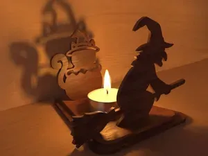 Portacandela Halloween – Strega e Gatto