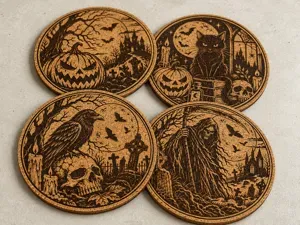 Halloween Horror Coasters - 4 Cork Designs