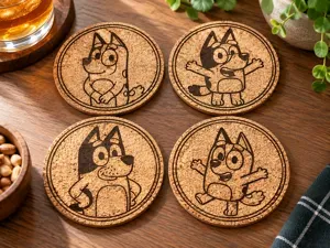 Bluey Coaster Set – 4 Laser Engraving Designs