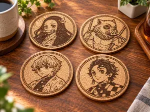 Demon Slayer Coaster Set – 4 Anime Engravings