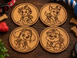 Paw Patrol Coaster Set – 4 Puppy Engravings