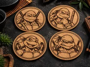 TMNT Coaster Set – 4 Ninja Turtle Engravings