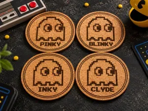 Pac-Man Ghost Coaster Set – 4 Retro Engravings