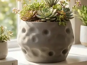 Modern Textured Planter Pot Drain Hole Decor