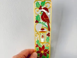 Christmas Cardinal, Lantern & Poinsettia Bookmark