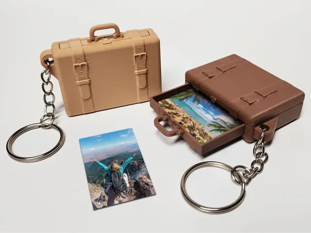 Travel Suitcase keychain with photo holder drawer