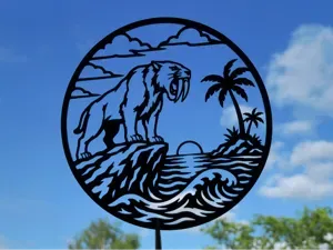 Saber Tooth Tiger Sunset Landscape 2D Wall Art