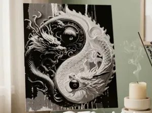 Yin Yang Twin Dragons 3D Relief Wall Art