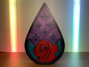 Rose Moon Drop Lantern Stained Glass LightUp Decor